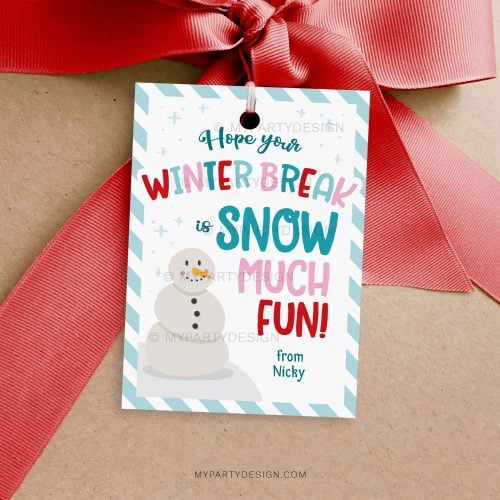 hope your winter break is snow much fun gift tag for Christmas class gifts