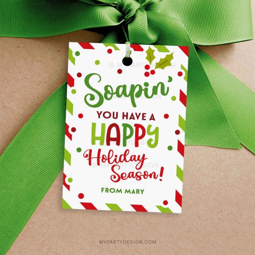 christmas holidays soap gift tag in red and green colors for teacher appreciation gifts