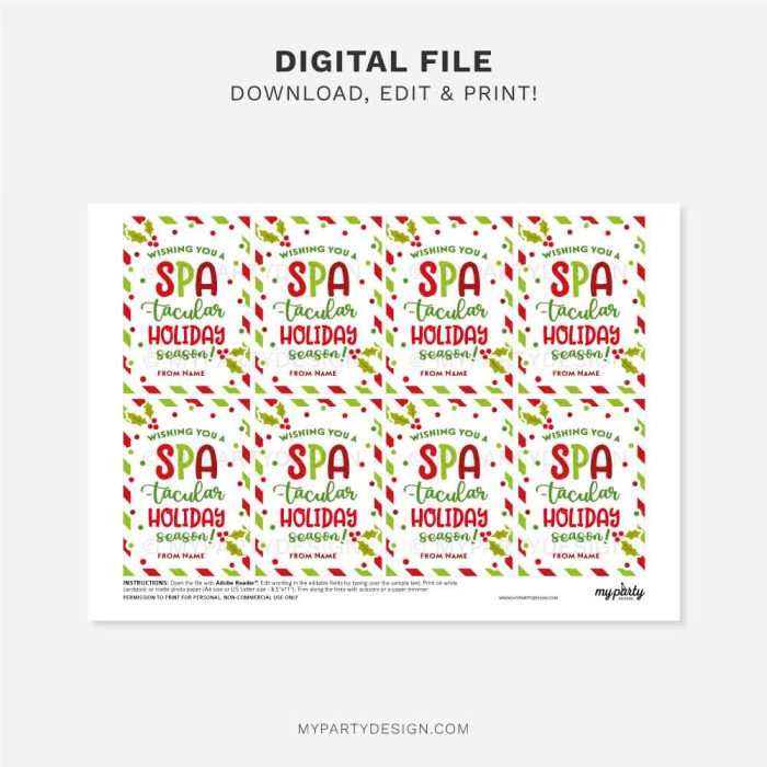 printable spatacular holiday seasom gift tag for beauty spa christmas gift
