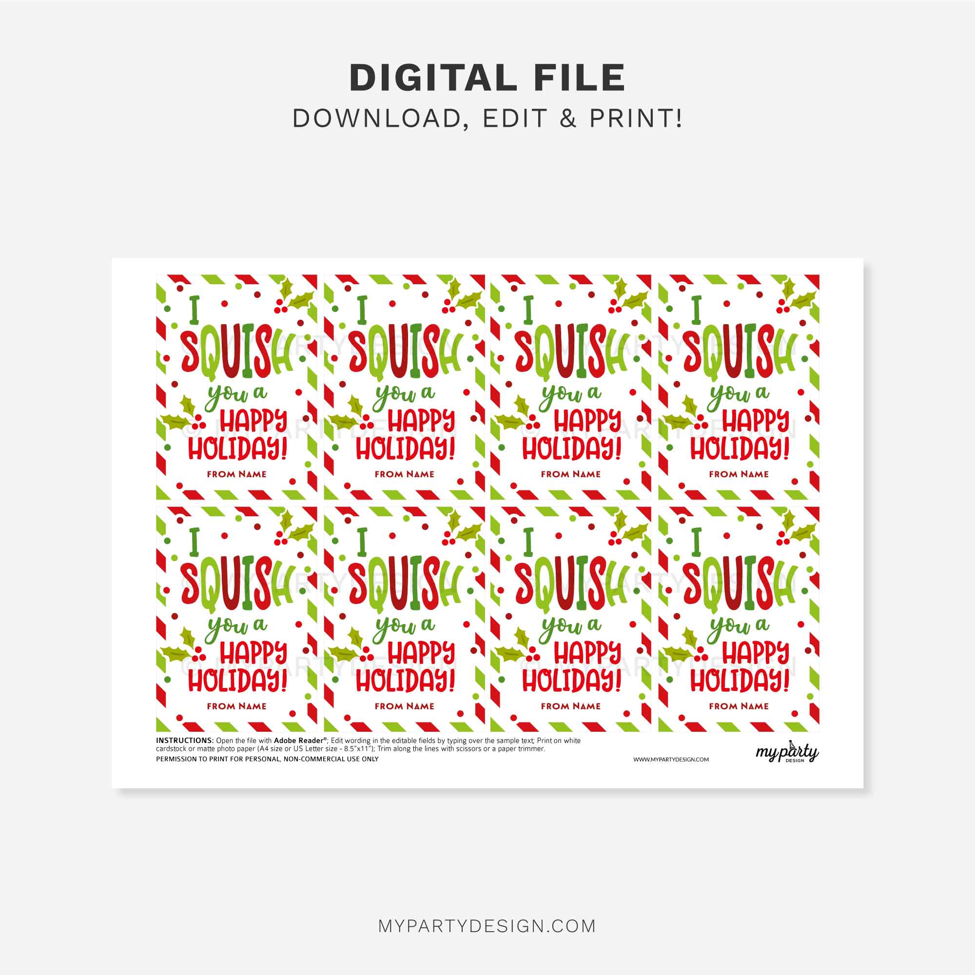CHRISTMAS-GIFT-TAGS-SQUISH-YOU-HAPPY-HOLIDAY-00C printable I squish you a happy holiday gift tag for christmas class gifts