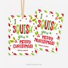 red and green striped christmas gift tags that read Wording "I squish you a merry Christmas!"