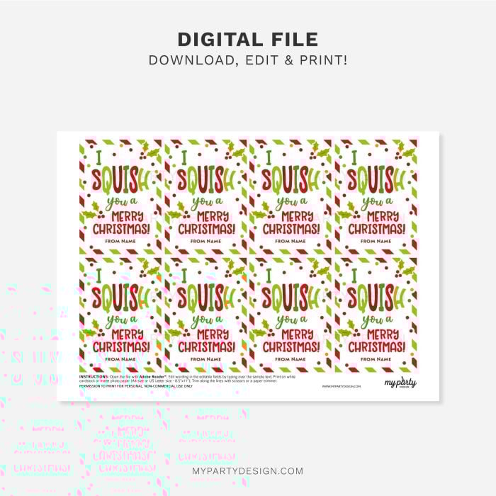 printable I squish you a merry Christmas gift tag for christmas class gifts