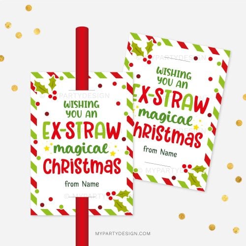 christmas straw tag for kids class gifts