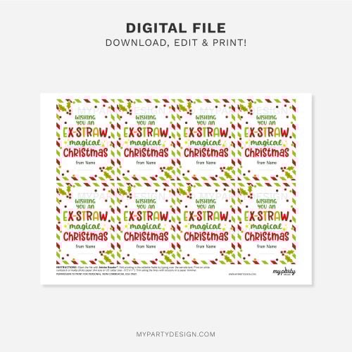 printable christmas straw tag for kids class gifts