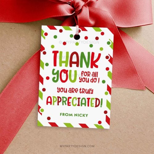 christmas appreciation gift tag in red and green for staff, volunteers or teacher appreciation gifts