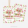 red and green christmas appreciation gift tags that read "just a little treat for you to say thank you of all you do"