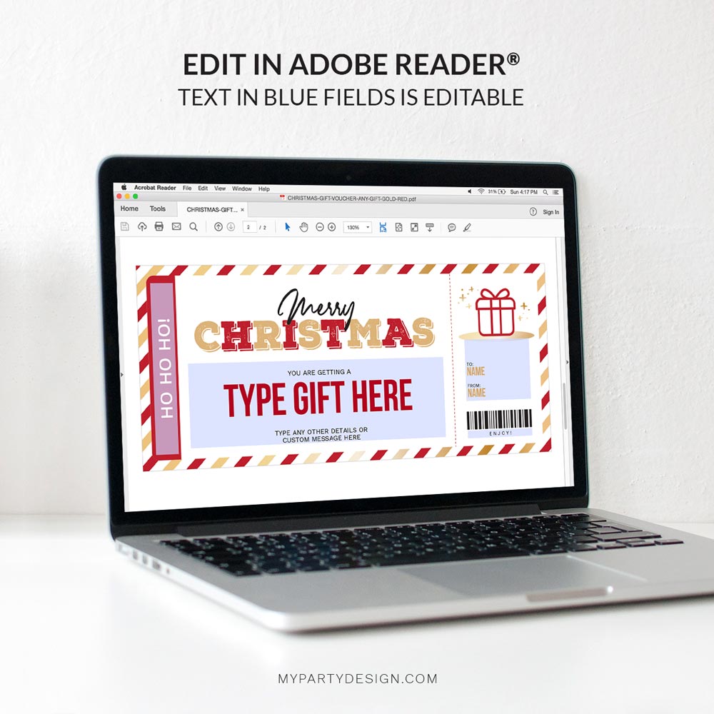 CHRISTMAS-GIFT-VOUCHER-ANY-GIFT-GOLD-RED-00E editable Christmas gift voucher for any gift or delayed Christmas gift notice