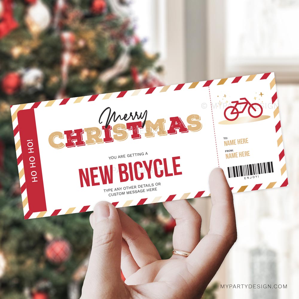 CHRISTMAS-GIFT-VOUCHER-BICYCLE-GOLD-RED-00AA Christmas bicycle gift voucher template
