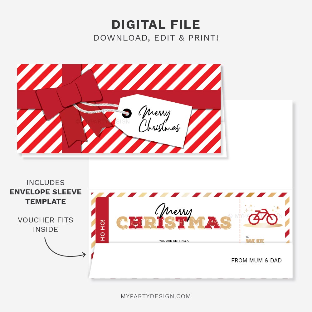 CHRISTMAS-GIFT-VOUCHER-BICYCLE-GOLD-RED-00B printable Christmas bicycle gift voucher template