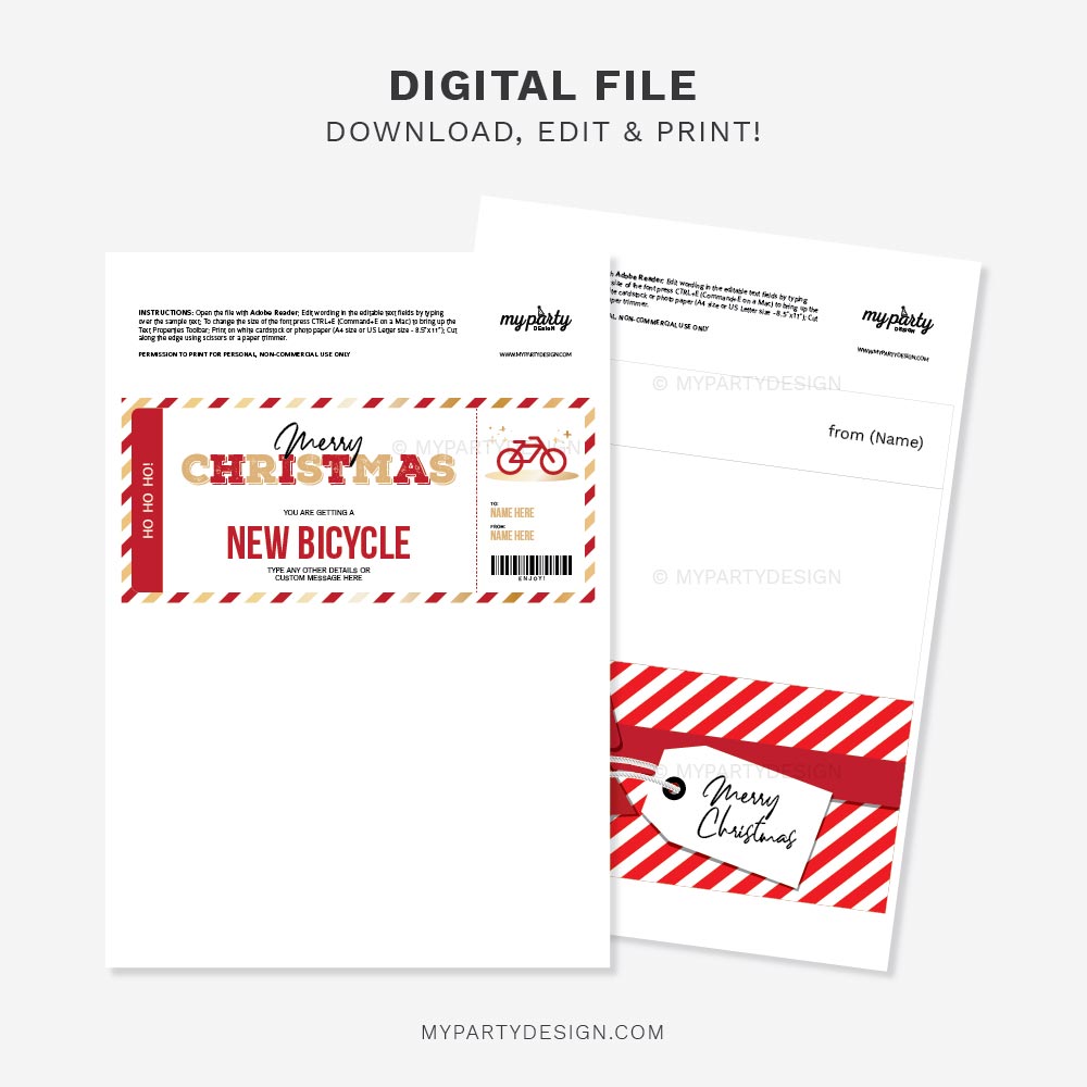 CHRISTMAS-GIFT-VOUCHER-BICYCLE-GOLD-RED-00C printable Christmas bicycle gift voucher template