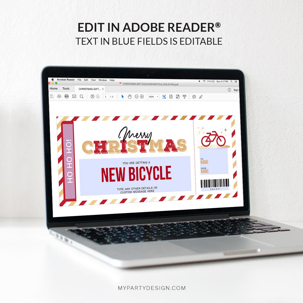 CHRISTMAS-GIFT-VOUCHER-BICYCLE-GOLD-RED-00D editable Christmas bicycle gift voucher template