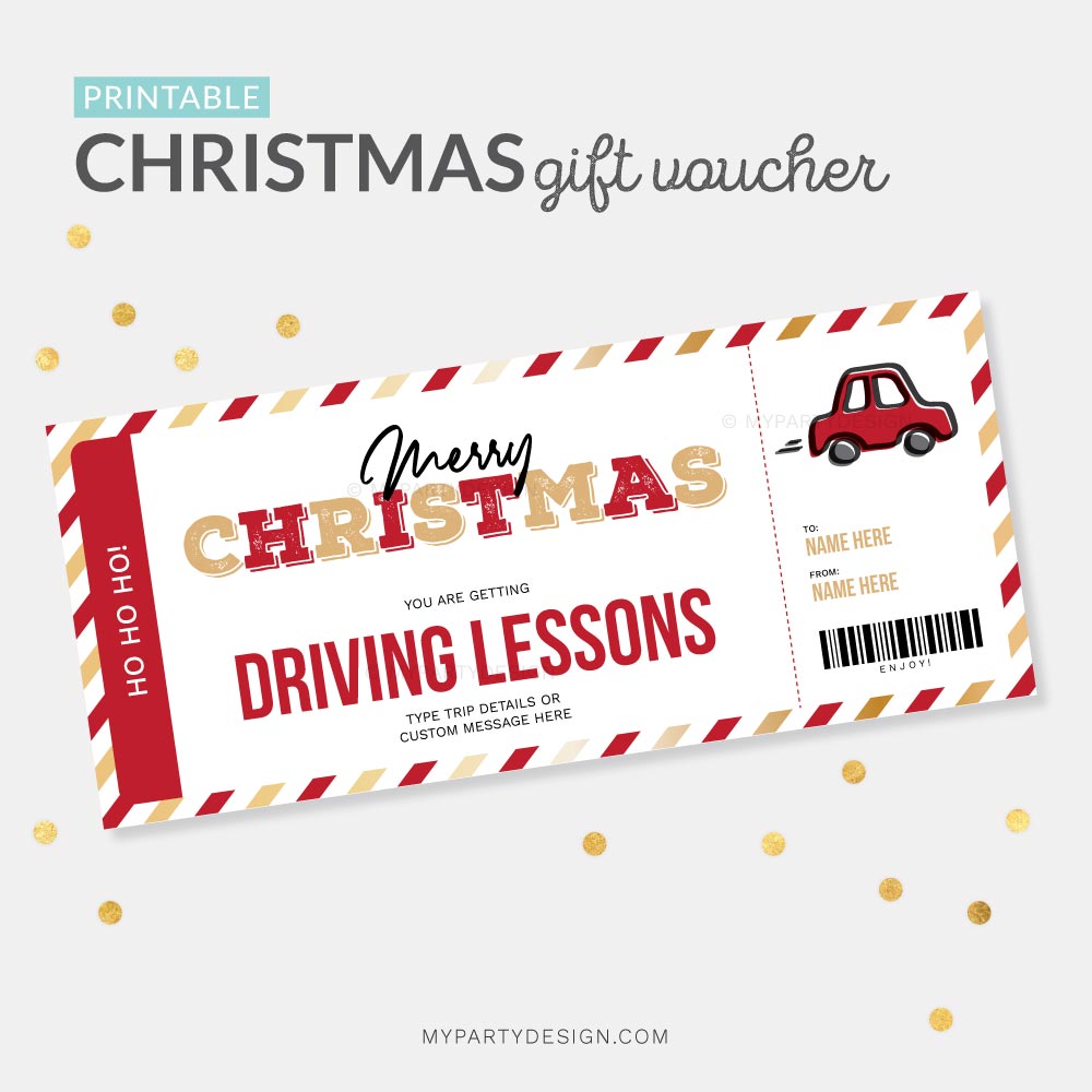 CHRISTMAS-GIFT-VOUCHER-DRIVING-LESSONS-GOLD-RED-00A Christmas Driving Lessons Gift Voucher template