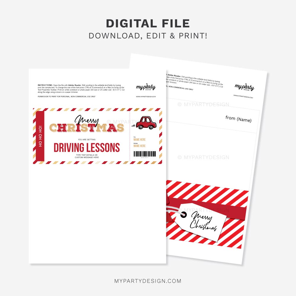 CHRISTMAS-GIFT-VOUCHER-DRIVING-LESSONS-GOLD-RED-00C printable Christmas Driving Lessons Gift Voucher template