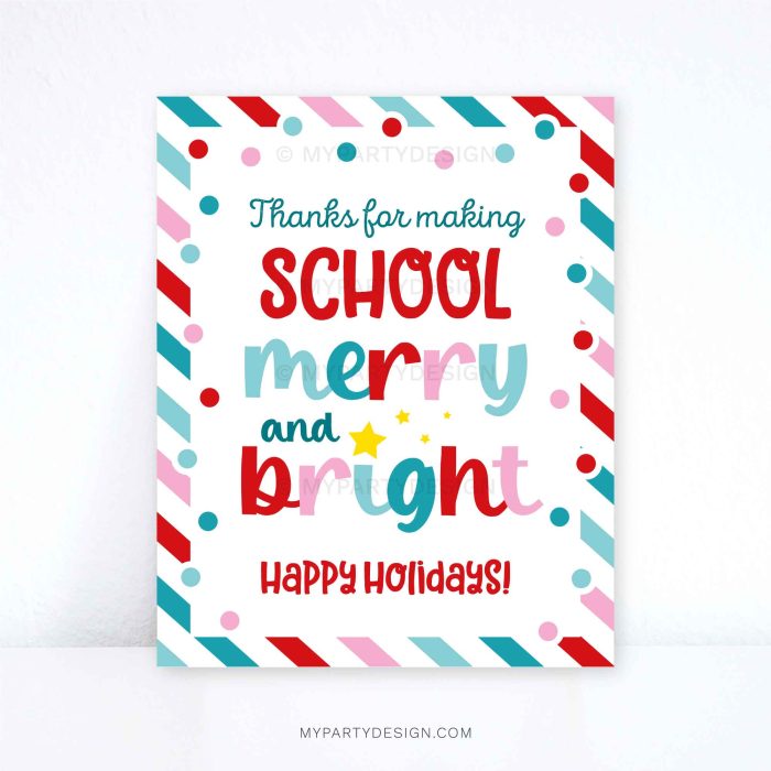 school merry and bright sign for christmas teacher and school staff appreciation