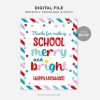 printable school merry and bright sign for christmas teacher and school staff appreciation