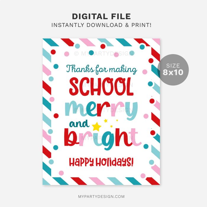 printable school merry and bright sign for christmas teacher and school staff appreciation