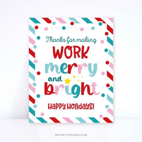 work merry and bright sign for christmas coworker, employee or staff appreciation