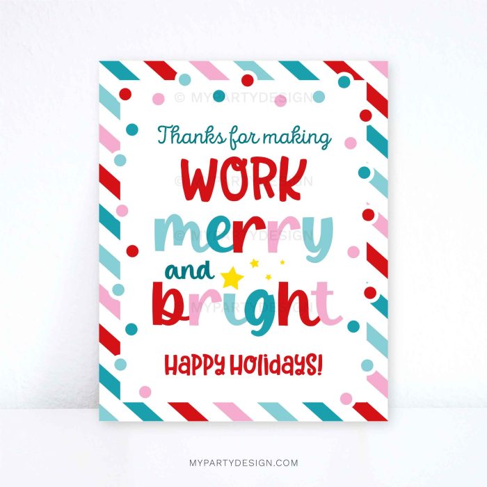 work merry and bright sign for christmas coworker, employee or staff appreciation