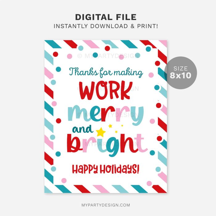 printable work merry and bright sign for christmas coworker, employee or staff appreciation