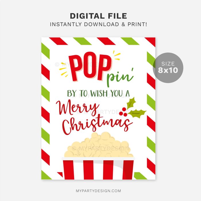 printable poppin by to wish you a merry christmas sign for popcorn gifts