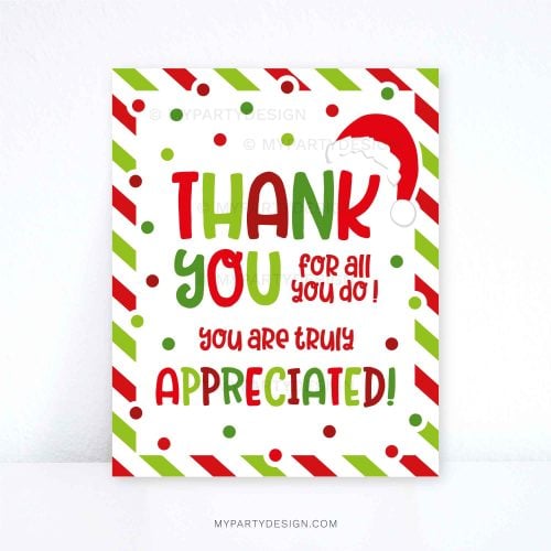 christmas thank you for all you do sign for nurses, employees, staff or teacher appreciation