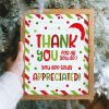 red and green striped Christmas appreciation sign for teachers, volunteers or staff