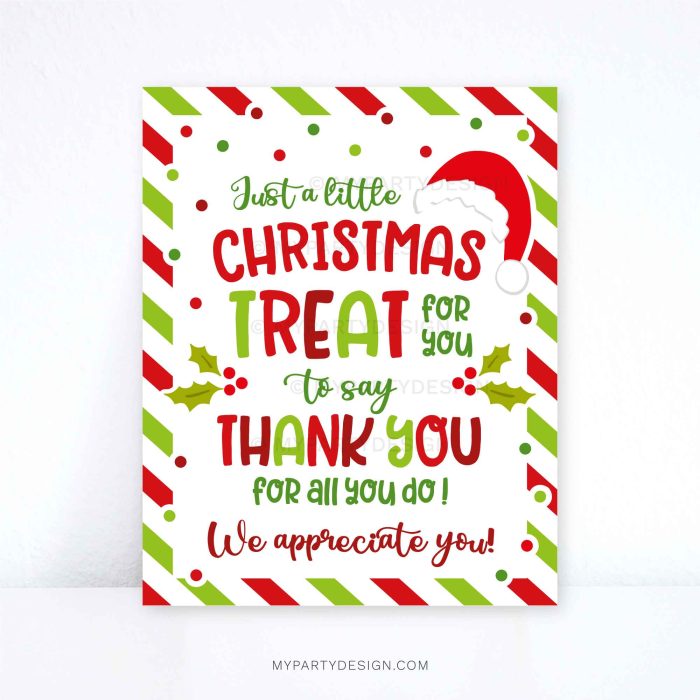 christmas treat to say thank you sign for teachers, staff or any appreciation gifts