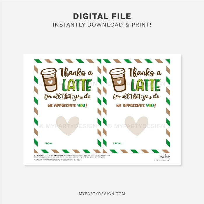 printable thanks a latte gift card holder for coffee appreciation gift