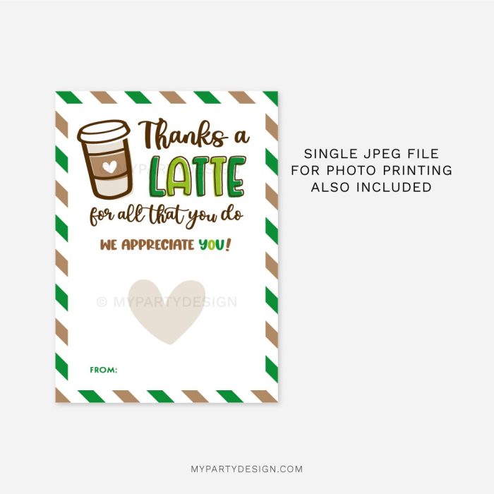 green and brown coffee gift card holder that reads "thanks a latte for all that you do"