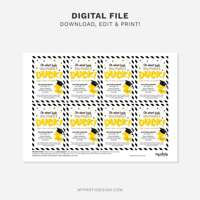 printable graduation cruising ducks tags for cruise duck hiding game