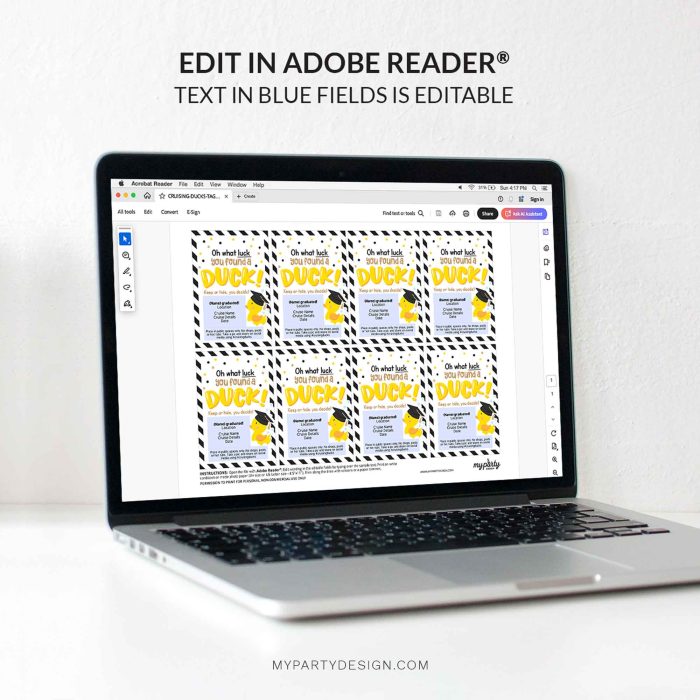 editable printable graduation cruising ducks tag template for cruise duck hiding game