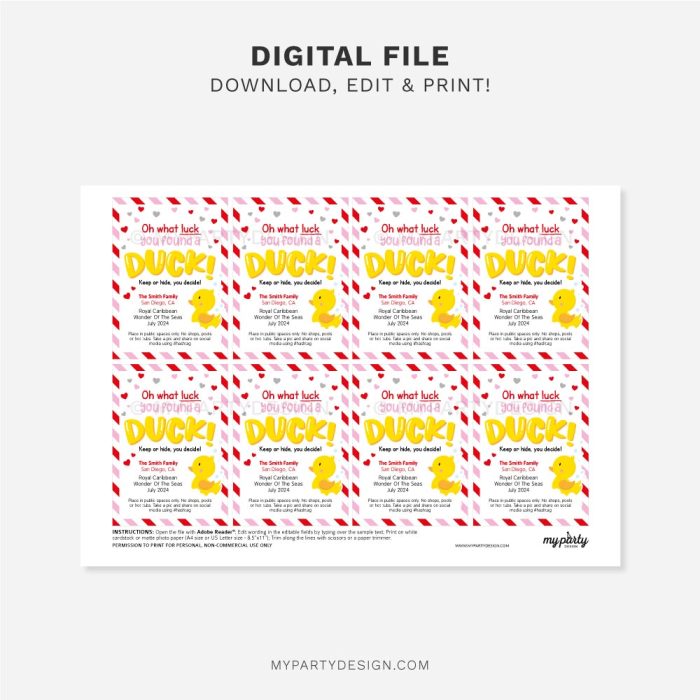 printable Valentine's Day cruising ducks tags for cruise duck hiding game