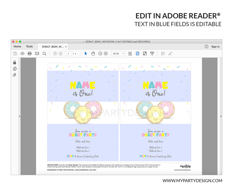 DONUT_BDAY_INVITATION-09 donut party invitation - printable editable invite