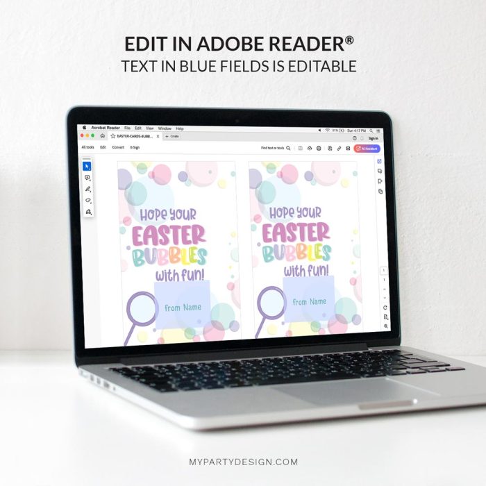 editable easter bubbles with fun card for student or class gifts
