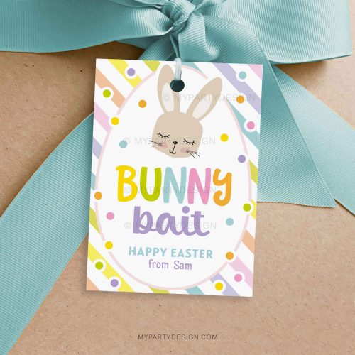 bunny bait easter gift tag featuring cute easter bunny illustration
