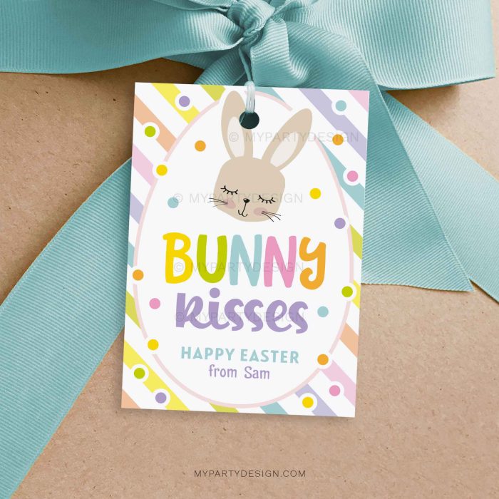 bunny kisses easter gift tag featuring cute easter bunny illustration