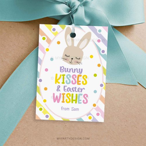 bunny kisses and easter wishes gift tag featuring cute easter bunny illustration
