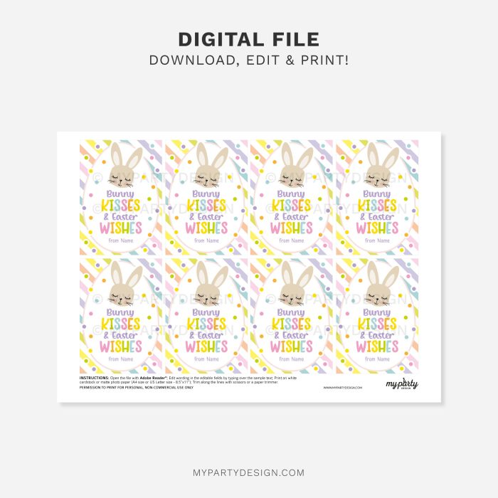printable bunny kisses and easter wishes gift tag for kids easter class gifts