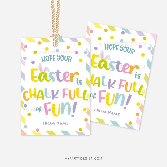 easter gift tags for class gifts that read "hope your easter is chalk full of fun"