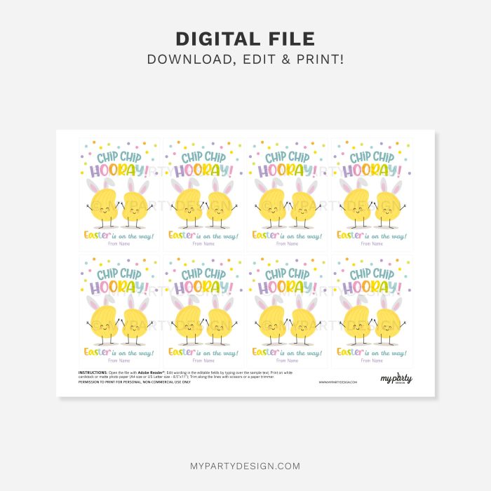 printable Easter Chip Hooray Chips Gift Tag for easter class gifts