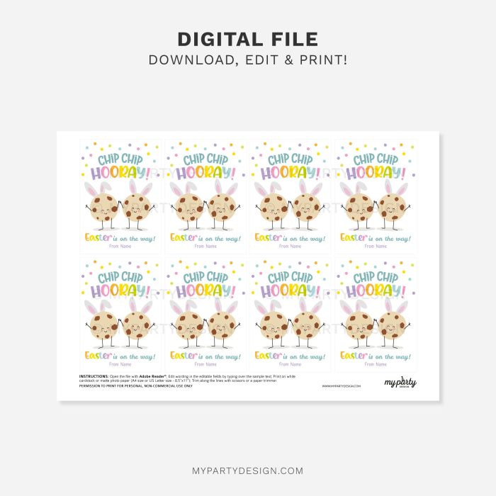 printable Easter Chip Hooray Cookies Gift Tag for easter class gifts