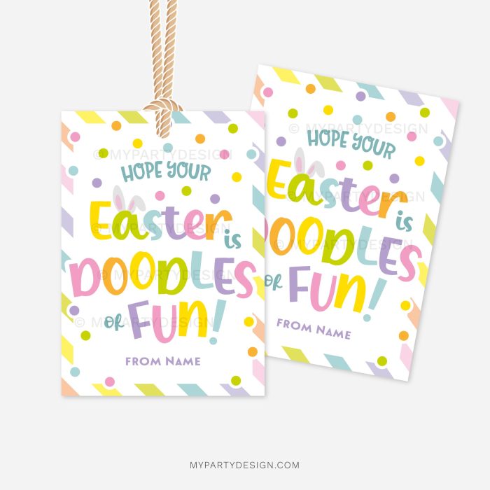easter gift tags for class gifts that read "hope your easter is doodles of fun"