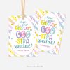 rainbow coloured easter gift tags for class gifts that read "hope your Easter is egg-stra special!"