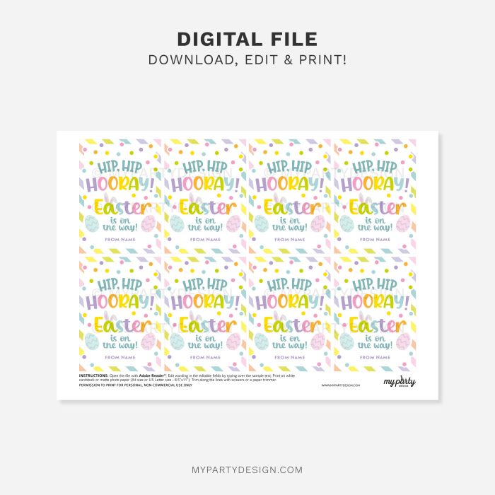 printable easter hip hip hooray gift tag for easter class gifts