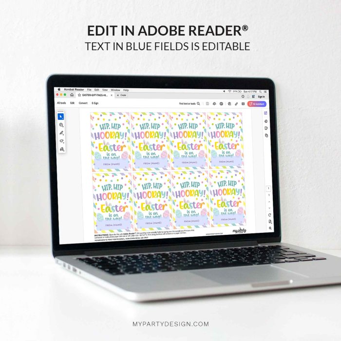 editable easter hip hip hooray gift tag template for easter class gifts