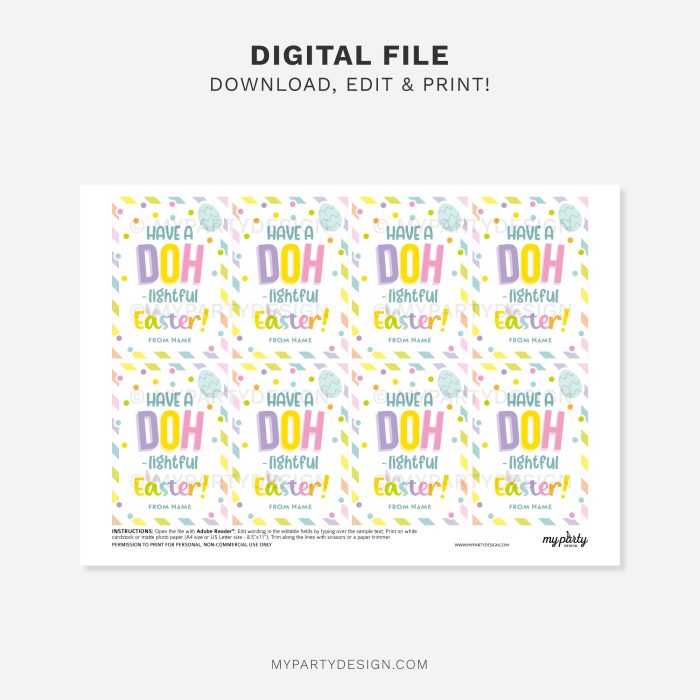 printable doh-lightful easter play dough gift tag for easter class gifts