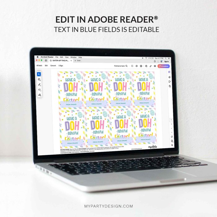editable doh-lightful easter play dough gift tag template for easter class gifts