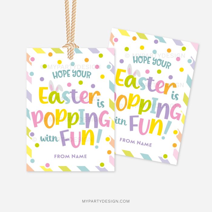 easter gift tags for class gifts that read "hope your easter is popping with fun"
