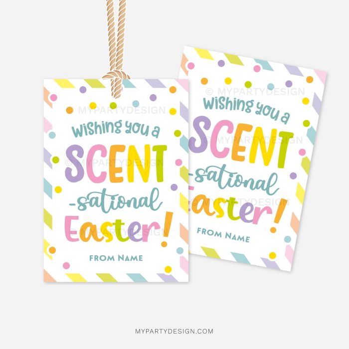 easter gift tags that read "wishing you a scent-sational easter"
