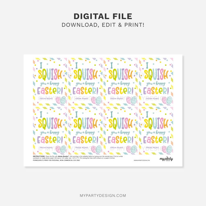 printable I squish you a happy easter gift tag for easter class gifts